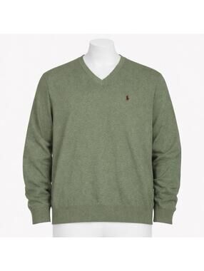 Polo Ralph Lauren Pima Cotton V-Neck Sweater Men Size L Preppy Green Pony Knit